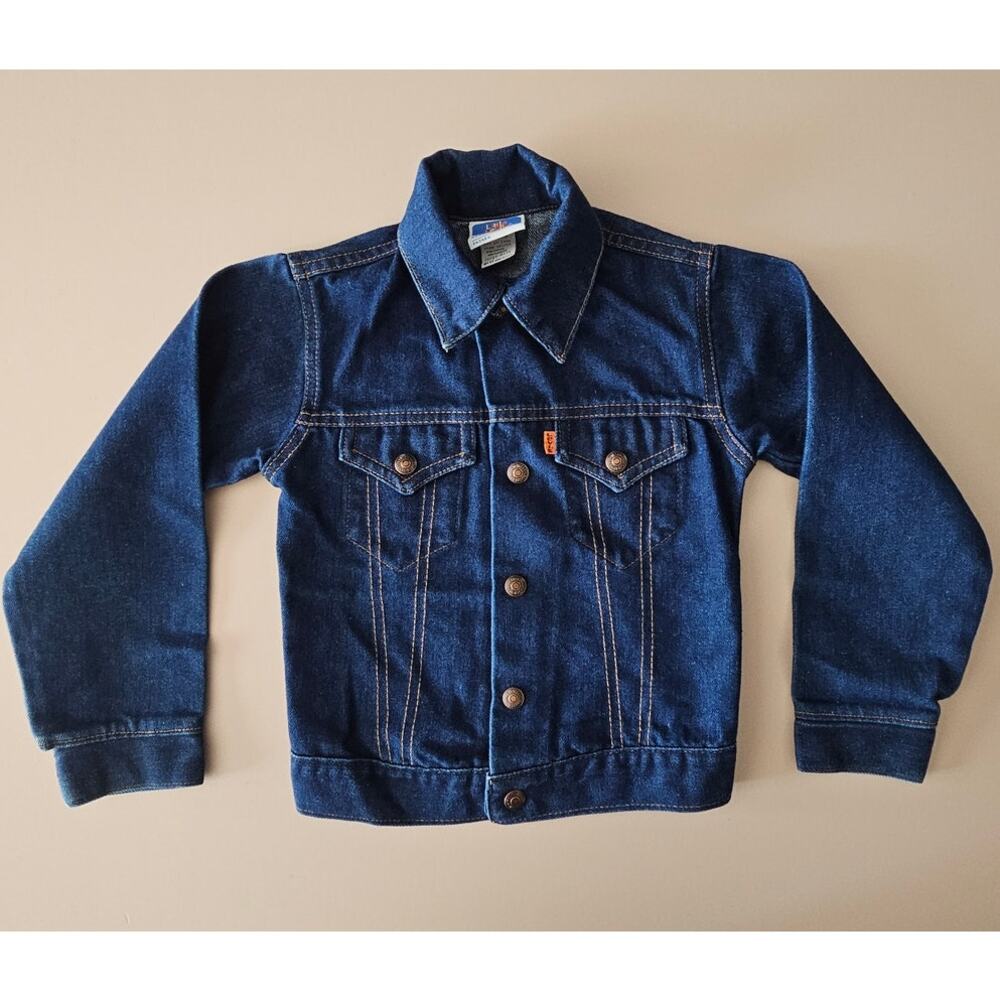 MINT VTG Little Levi's 80's USA Orange Tab Kids Classic Blue Denim Jean Jacket 7